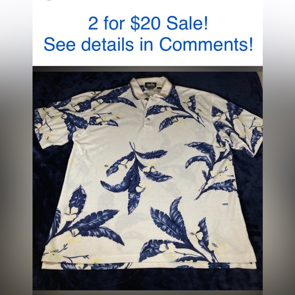 Ashworth Hawaiian Style Polo, Wick-Away, Cream/Blue/Yellow, size XL - Picture 1 of 6